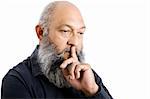 Stock image of senior man with long beard thinking, isolated on white.