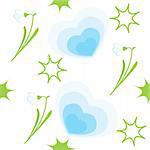 Seamless pattern with hearts, snowdrops and stars. Vector illustration