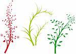 grass, spring tree and red flower with hearts, vector
