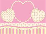 Vector Victorian background copy space with hearts, eyelet and stripes in pink, gold and ecru.
