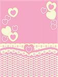 Vector Victorian background copy space with hearts, eyelet and stripes in pink, gold and ecru.