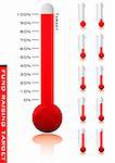 Medical thermometer showing the progress of charity donations with red fluid indicator