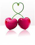 Two Cherry hearts and cherry sticks shows a heart-shape