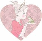 Fairytale Princess kissing a frog hoping for a prince.