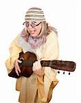 Crazy New Age Woman with Old Guitar