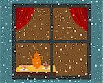 Snow and a warm room. Vector illustration. AI compatible eps