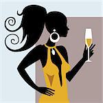 Young woman with champagner glass.  Full scalable vector graphic, change the colors as you like. Includes a high resolution JPEG.