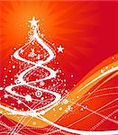 Abstract christmas tree on red background, vector illustration for xmas