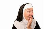 Funny Nun with Happy Shocked on her Face Stifling a Laugh