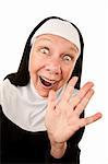 Funny Nun with Happy Expression on her Face Waving