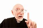 Priest making admonishing gesture with finger in the air