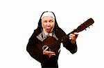 Portrait of eccentric singing nun with evil expression on her face