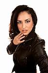 Pretty Hispanic Woman in Black Leather jacket