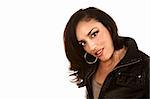 Beautiful Hispanic Woman in Black Leather Jacket