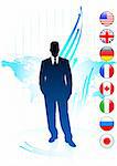 Businessman Leader on World Map with Flags Original Vector Illustration