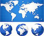 World map and globes Original Vector Illustration Globes and Maps Ideal for Business Concepts