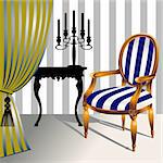 Interior scene with armchairs and chandelier, full scalable vector graphic included Eps v8 and 300 dpi JPG.