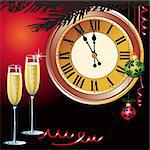 New year's background with clock and sparks of a champagne, vector illustration, includes a high resolution JPEG.