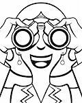 Cartoon of a woman in a business suit using binoculars.