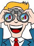 Businessman uses his binoculars to see a financial chart.