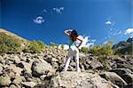 woman trekking at gredos mountains in avila spain