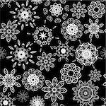 Black on white seamless floral pattern