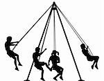 Editable vector silhouette of children on playground swings with all elements as separate objects