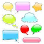 shiny speech bubbles with various shapes and colors