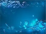 elegant glowing swirly blue background with star decor