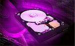 Digital illustration of hard disk in digital colour background