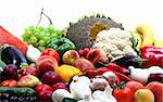 Fresh Vegetables, Fruits and other foodstuffs on white