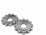 3d illustration of two gear wheels at left side of white background