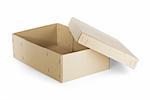 Vintage open cardboard shoe box isolated on white with natural shadows