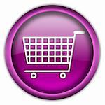 Shopping cart round glossy button isolated over white background