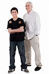 young teenager with his grandfather,full length on white background