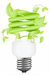 Green light floral bulb with leafs. Isolated on white background. Vector illustration.