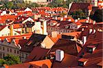 View on tile red roofs of Prague, Czech Republic.