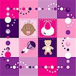 Vector Illustration of baby girl quilt. Patchwork or sewing, background.