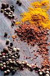 Pepper and other seasonings on a table