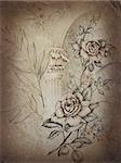 old wallpaper victorian style, design. Roses.