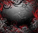 Vector black, red and gold floral background with pattern