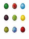 Nine vector colored Easter eggs with pattern