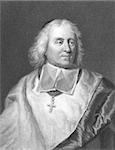 Jacques-Benigne Bossuet (1627-1704) on engraving from the 1800s. French bishop and theologian. Engraved by R.Woodman from a picture by H.Rigaud and published in London by Charles Knight, Pall Mall East.