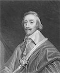 Cardinal Richelieu (1585-1642) on engraving from the 1800s. French clergyman, noble, and statesman. Engraved by T.Woolnoth and published in London by Charles Knight, Pall Mall East.