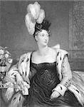 Princess Charlotte Augusta of Wales (1796-1817) on engraving from the 1800s. Engraved by H.T.Ryall from a painting by A.E.Chalon and published in London by Harding & Lepard, Pall Mall East in 1833.