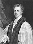 Reginald Heber (1783-1826) on engraving from the 1800s. Church of England's Bishop of Calcutta. Engraved by T.Woolnoth from a painting by T.Phillips.