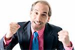 Businessman handshaking on white background.