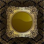 Retro frame on the brown damask background