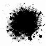 Black ink splat background with halftone dots and copy space