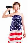 Young woman dress in american flag  is going to commit suicide